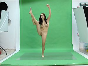 immense bosoms Nicole on the green screen stretching