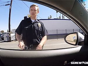 CAUGHT! ebony nymph gets squirted deepthroating off a cop